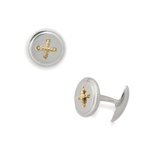 Rope Stitch Design Cufflinks, Sterling Silver and 14K Yellow Gold
