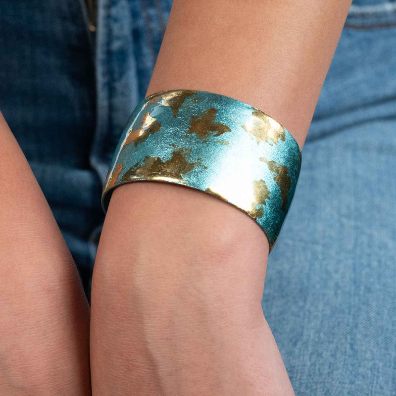 'Turquoise' Enamel Cuff Bracelet, Gold Leaf, by Evocateur