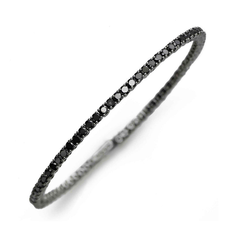 Black Diamond Cuff Style Bangle Bracelet, 18K White Gold