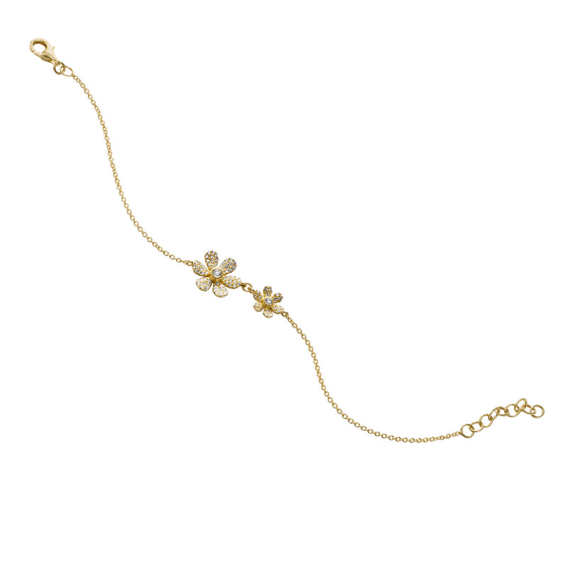 Pavé Diamond Flowers Chain Bracelet, 14K Yellow Gold