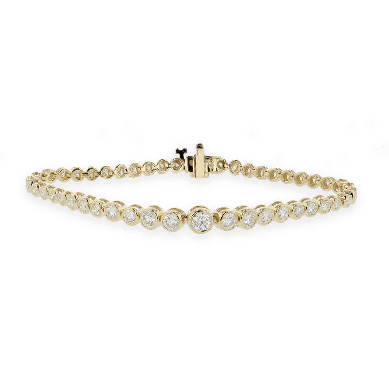 Bezel Set Diamond Tennis Bracelet, 3 Carats, 14K Yellow Gold