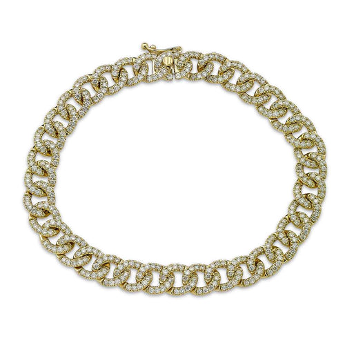 Pavé Diamond Link Bracelet, 3.20 Carats, 14K Yellow Gold