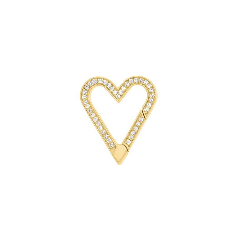 Heart Shape Push Lock Clasp with Diamonds, 14K Yellow Gold