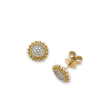 Round Pavé Diamond Cluster Earrings, 14K Yellow Gold