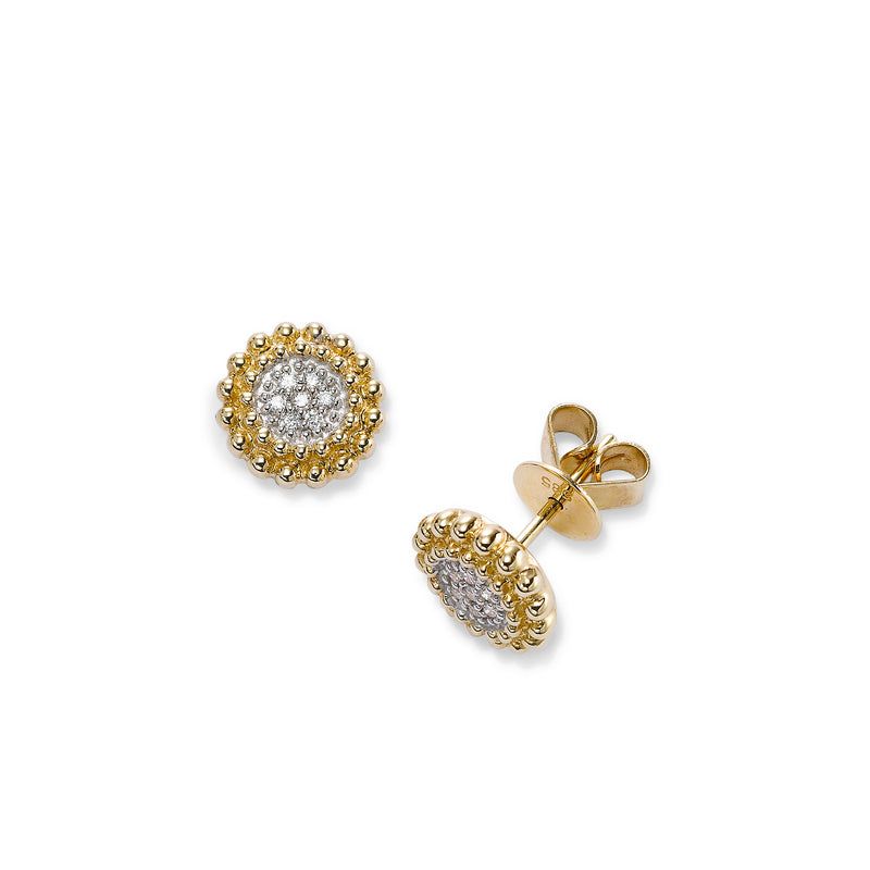 Round Pavé Diamond Cluster Earrings, 14K Yellow Gold