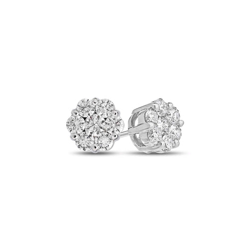 Diamond Cluster Earrings, .50 Carat, 14K White Gold