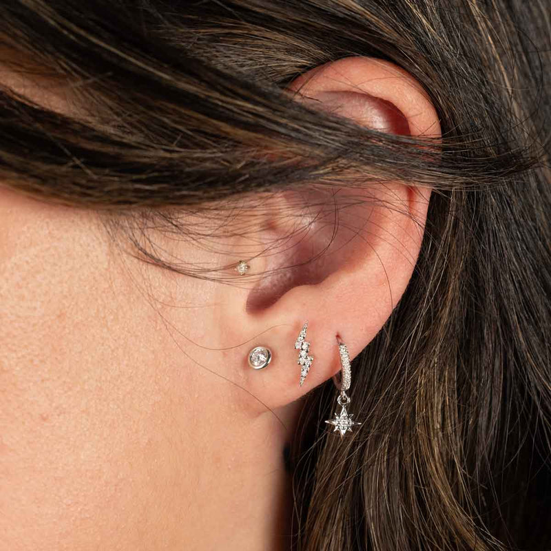 Small Pavé Diamond Lightning Earrings, 14K White Gold