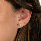 Square Diamond Halo Stud Earrings, 14K White Gold