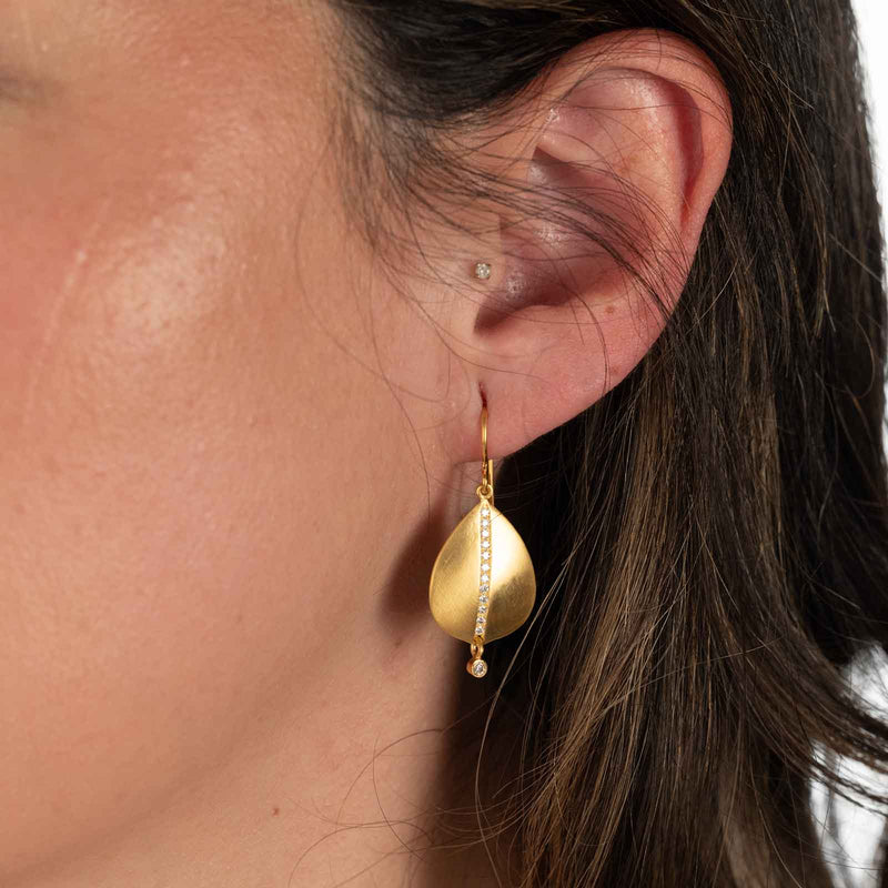 Organic Shape Dangle Earrings with Diamonds, 14K Yellow Gold