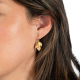 Triple Leaf Diamond Dangle Earrings, 14K Yellow Gold and Rhodium