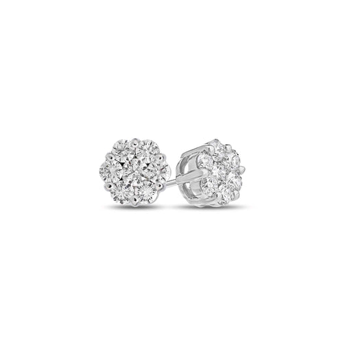 Diamond Cluster Earrings, .25 Carat Total, 14K White Gold