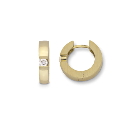 Huggie Hoops with .18 Carat Diamond Accent, 14K Yellow Gold