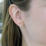 Pyramid Diamond Huggie Earrings, 14 Karat Gold