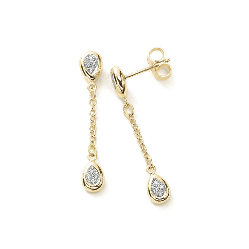 Pavé Diamond Swinging Teardrop Earrings, 14K Yellow Gold