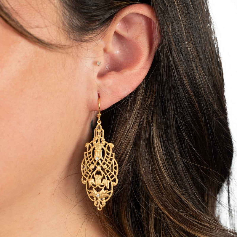 Lacy Style Dangle Earrings, 14K Yellow Gold