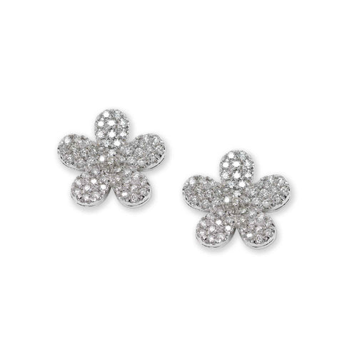 Pavé Diamond Flower Earrings, 14K White Gold