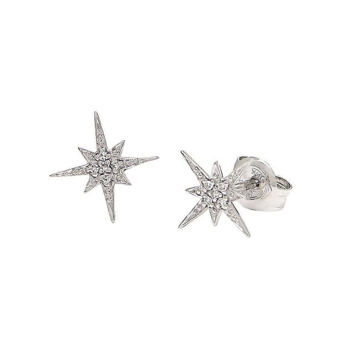 Diamond Starburst Stud Earrings, 14K White Gold
