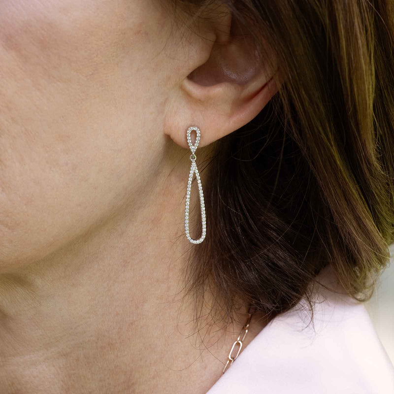 Diamond Double Loop Dangle Earrings, 14K White Gold