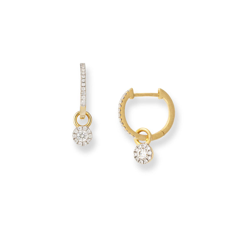 Elongated Diamond Thin Hoop Earrings, 14K Yellow Gold