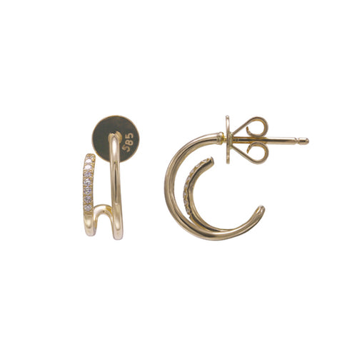Open Design Diamond Hoop Earrings, 14K Yellow Gold
