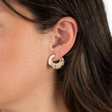 Diamond Studded Hoop Earrings, 14K Yellow Gold