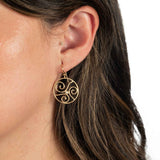 Textured Open Design Dangle Earrings, 14K Yellow Gold