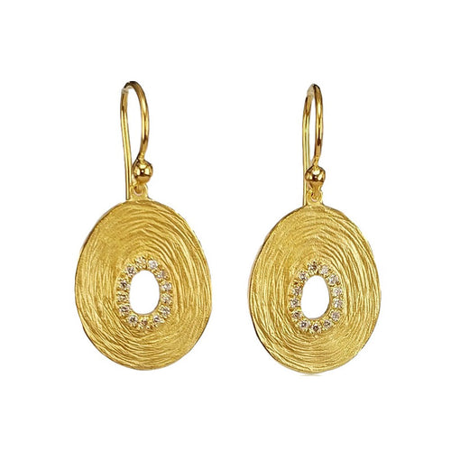Textured Disc Dangle Earrings, 14K Yellow Gold
