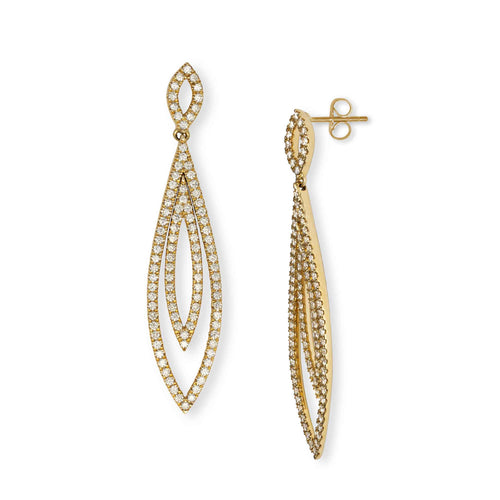 Marquise Shape Diamond Dangle Earrings, 14K Yellow Gold