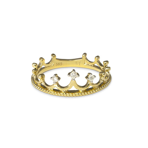 Crown Ring With Diamonds, 14K Yellow Gold