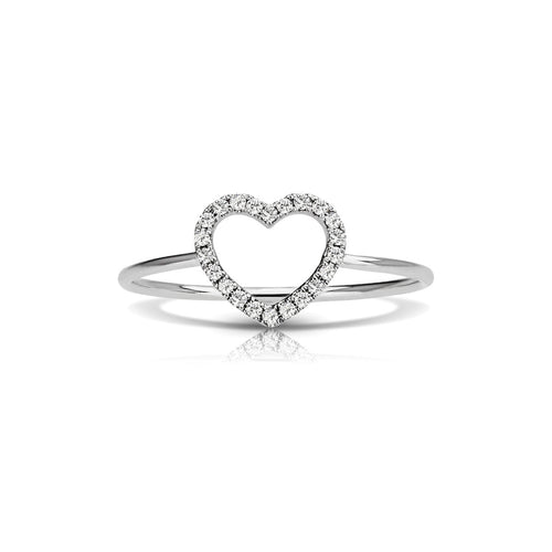 Open Design Diamond Heart Ring, 14K White Gold
