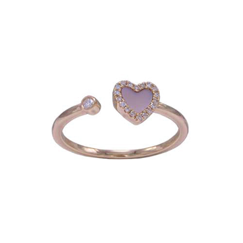 Teen Pink Mother Of Pearl Heart and Diamond Ring, 14K Rose Gold