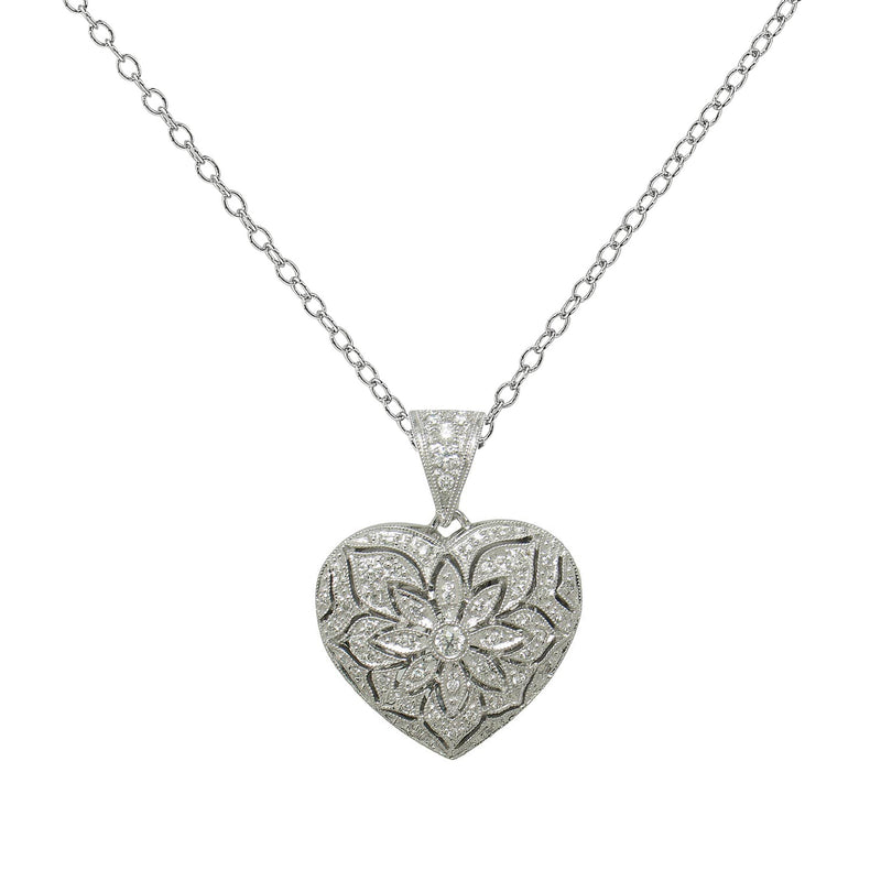 Pavé Diamond Heart Pendant, 18K White Gold