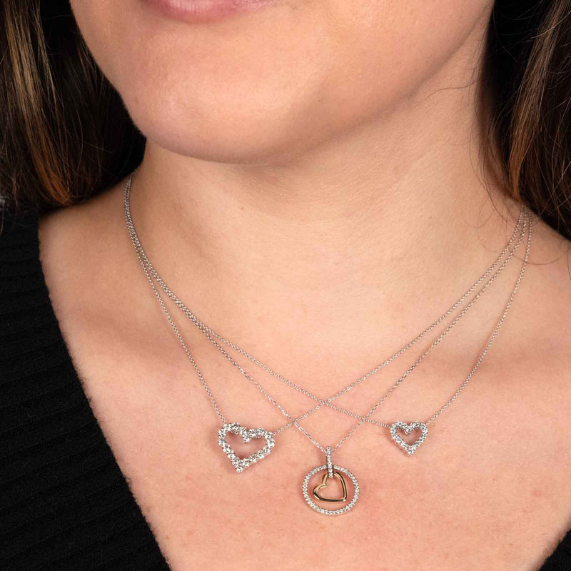 Open Diamond Heart Necklace, .25 Carat, 14K Yellow Gold