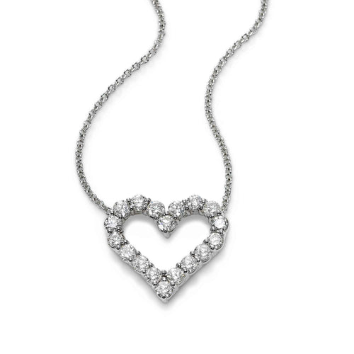 Open Heart Diamond Pendant, 2 Carats, 14K White Gold