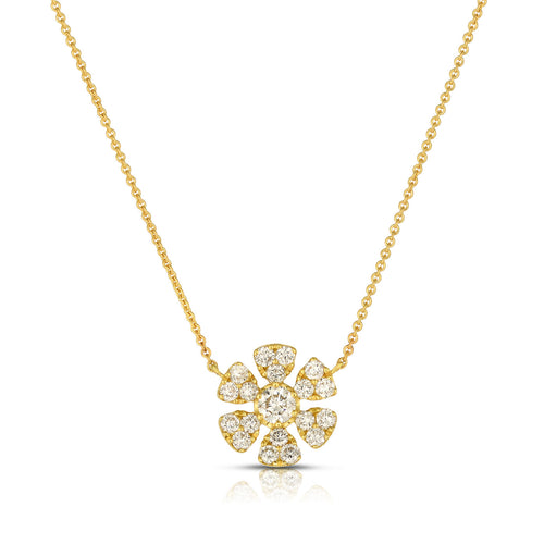 Diamond Flower Necklace, .44 Carat, 14K Yellow Gold