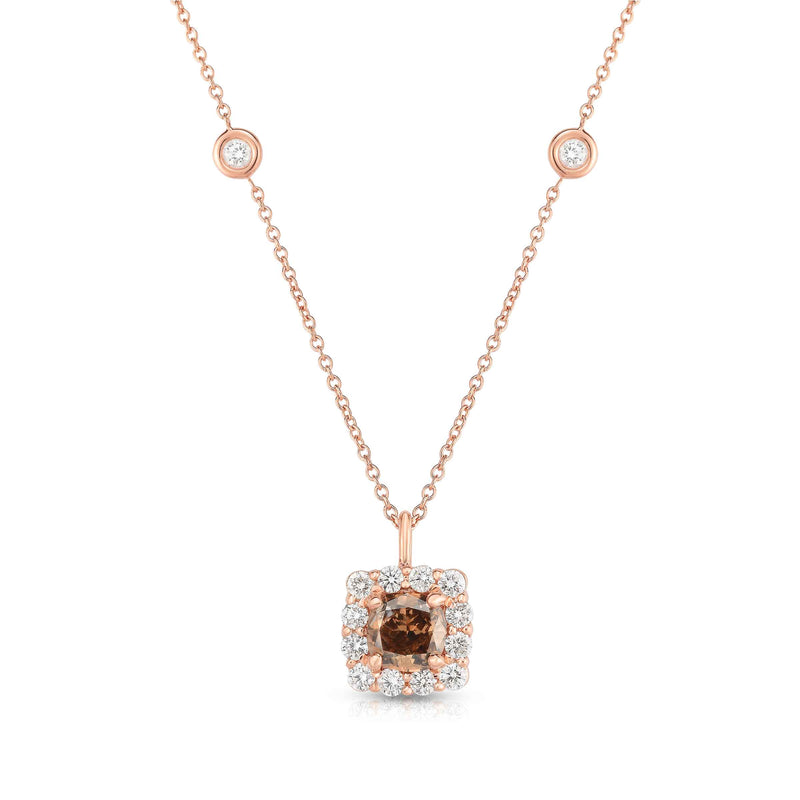 Fancy Brown Diamond Pendant with Halo, 14K Rose Gold