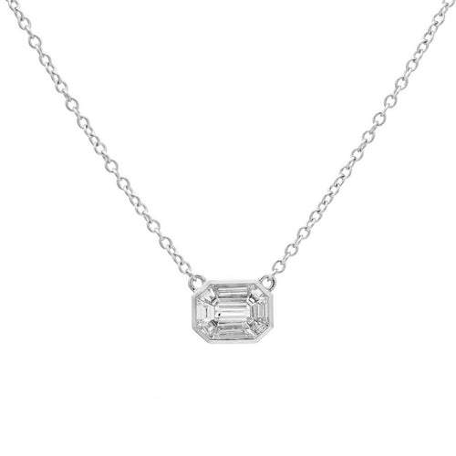 Baguette Diamonds Octagonal Necklace, 18K White Gold