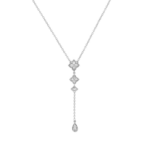 Diamond Y Drop Necklace, 14K White Gold