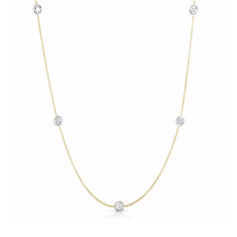 Bezel Diamond Stations Necklace, 18 Inches, .75 Carat, 14 Karat Gold