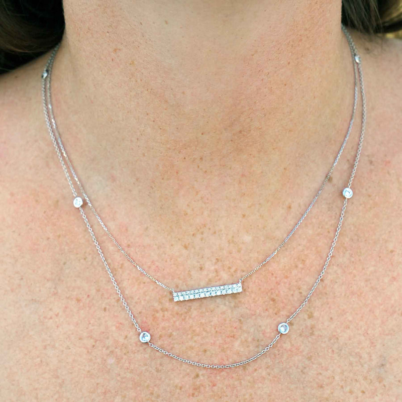 Double Row Diamond Bar Necklace, 14K White Gold
