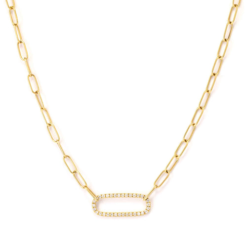 Paperclip Chain with Diamond Center, 14K Yellow Gold