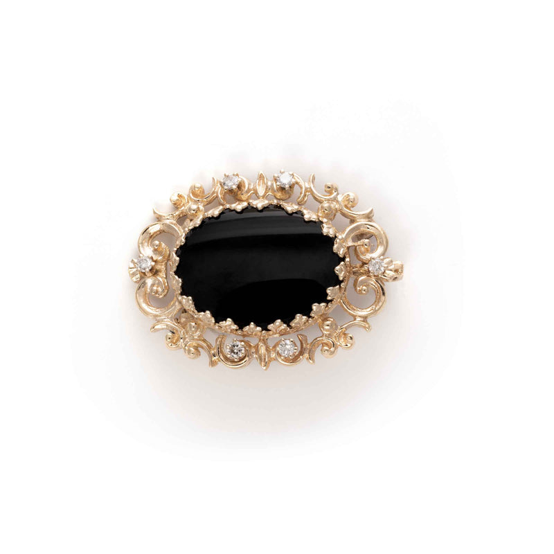 Pre-Owned Oval Black Onyx Pin, 14K Yellow Gold