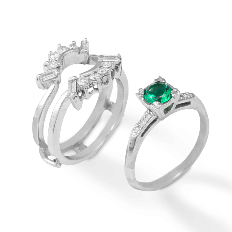 Pre-Owned Emerald and Diamond Ring Set, 14K White Gold
