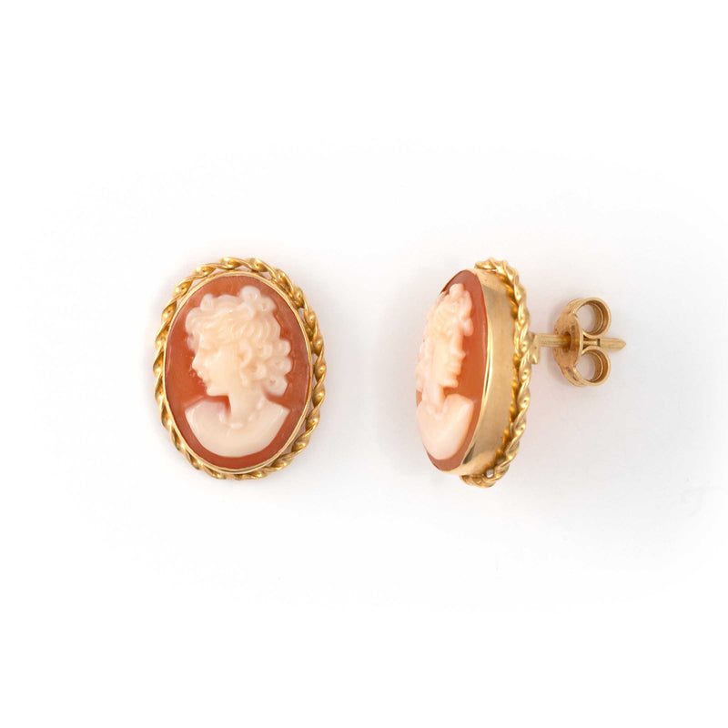 Pre-Owned Cameo Earrings, 18K Yellow Gold