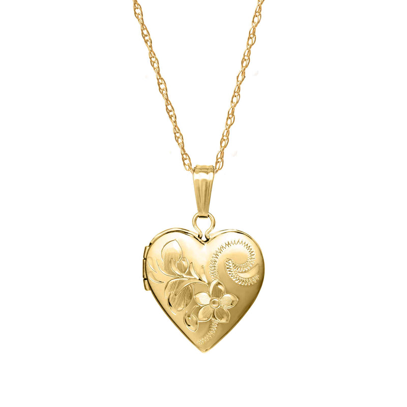 Hand Engraved Heart Locket, 14K Yellow Gold