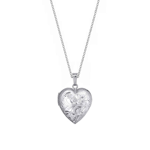 Floral Design Heart Locket, Sterling Silver