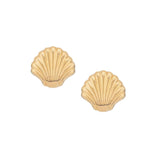 Scalloped Shell Button Earrings, 14K Yellow Gold