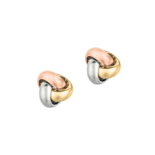 Small Tricolor Gold Knot Earrings, 14 Karat Gold