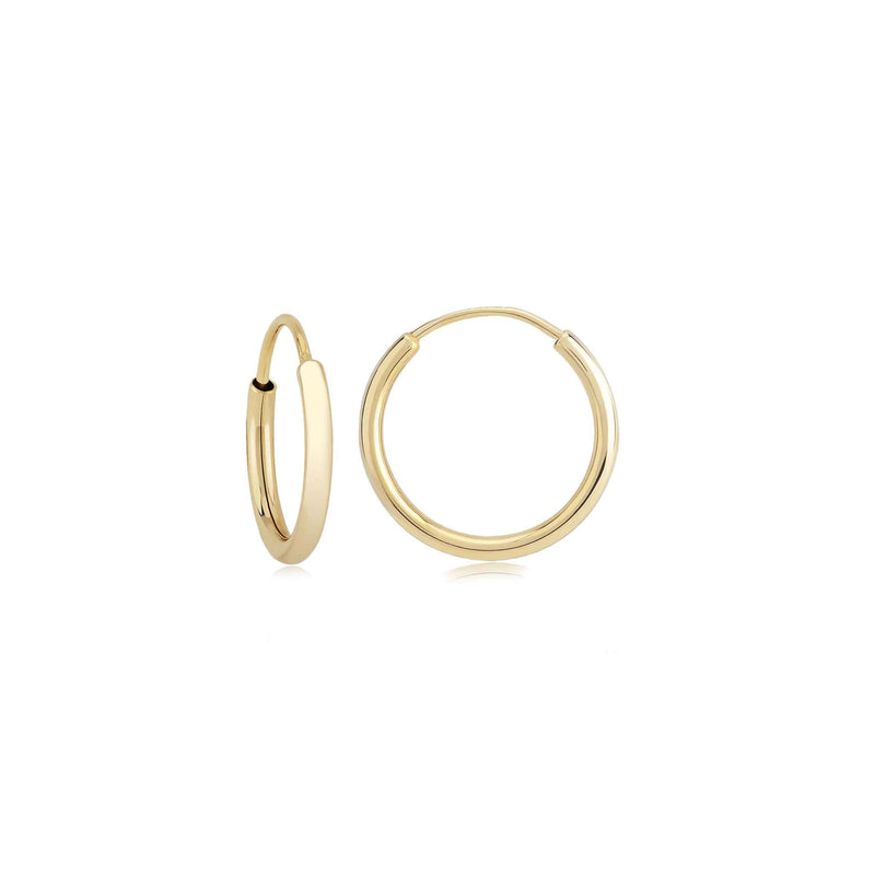 Small Endless Hoop Earrings, .60 Inch, 14K Yellow Gold