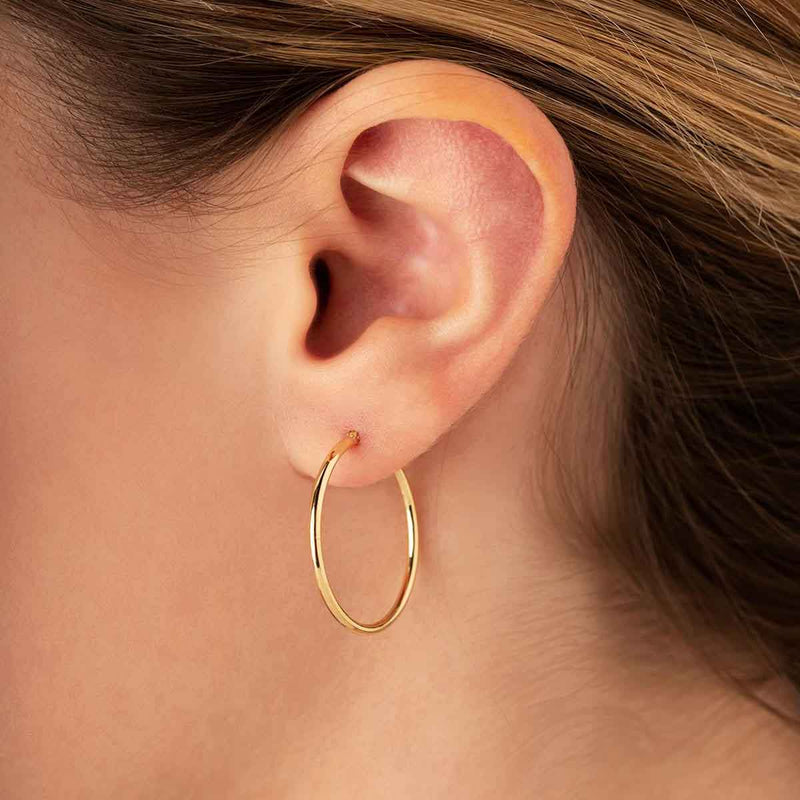Simple Minimal Hoop Earrings, 1 Inch, 14K Yellow Gold